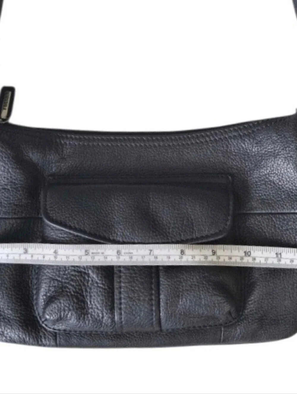 Vintage Fossil Black Pebbled Leather Slouchy Hobo Shoulder Bag Y2K